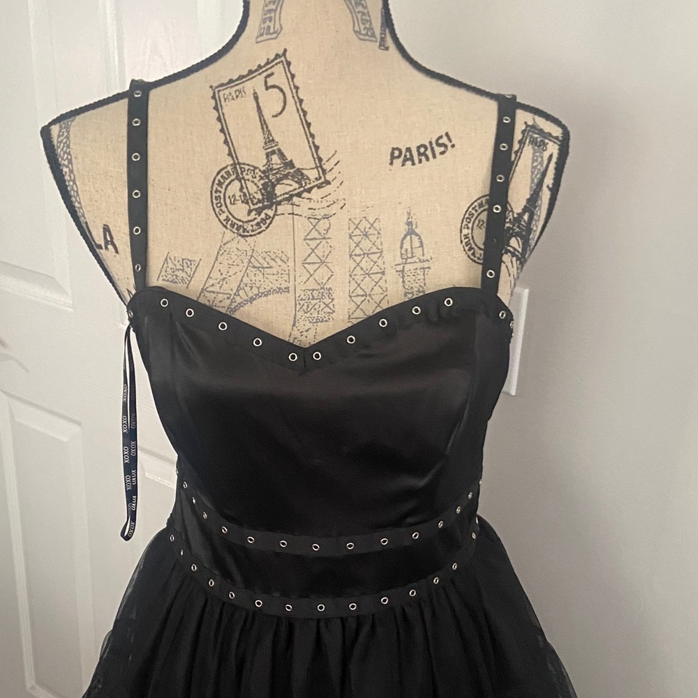 XOXO Black Studded gothic Mini Dress size-7 - Picture 2 of 8